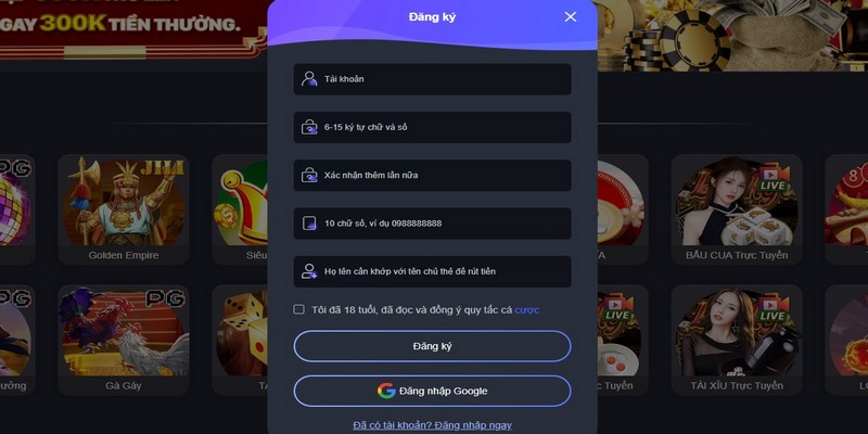 Thực hiện tạo tài khoản bằng cách ấn đăng ký